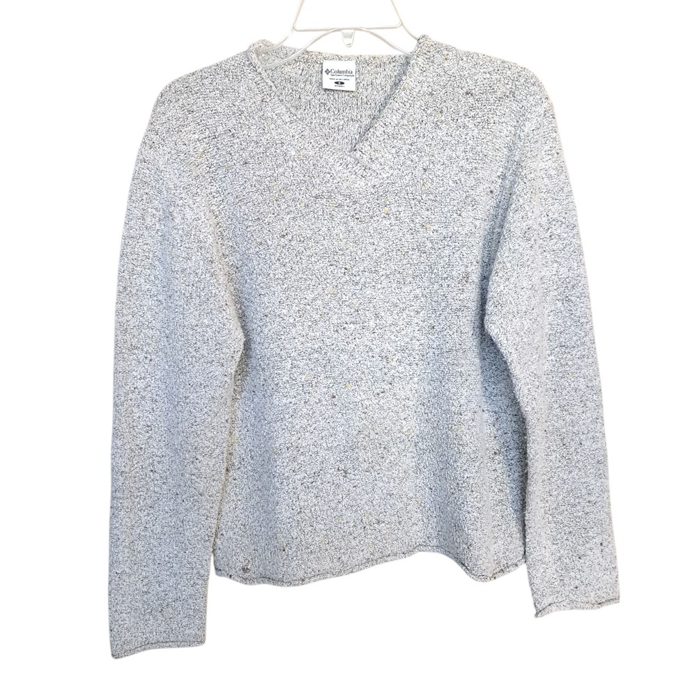 Columbia Women's V-Neck Pullover Sweater S Beige/Oatmeal Speckled‎ Boucle Knit